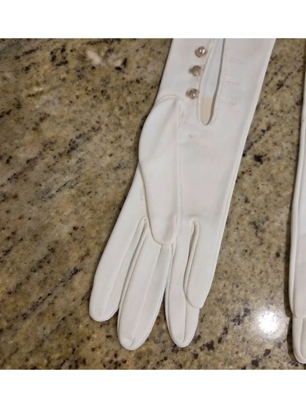 New! Vintage Sz S Off-White Formal Stretch Nylon Opera Gloves 23